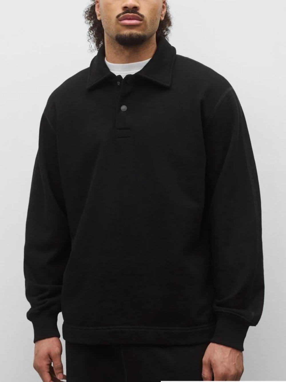 REIGNING CHAMP KYOTO BLACK MIDWEIGHT TERRY RUGBY STANDARD SWEATER